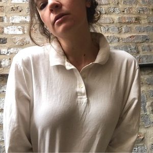 1990s Vintage white cotton long sleeve polo